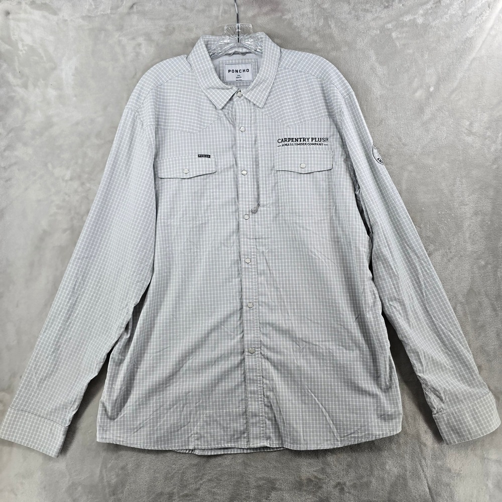Poncho Western Shirt Mens XXL Slim Gray Plaid Carpentry Plus Pearl Snap